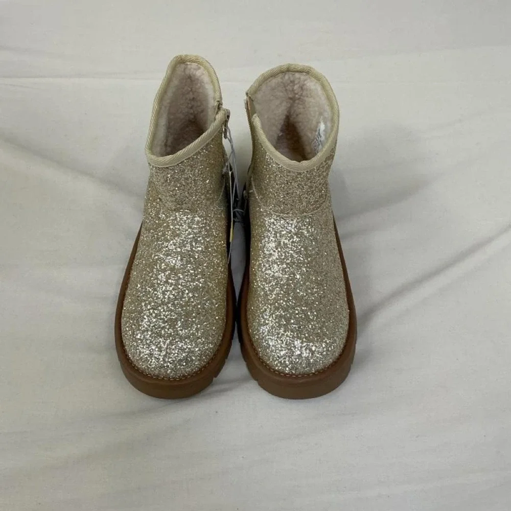 Cat & Jack Girls' Gold Glitter Faux Fur Lined Ankle Boots – Size 5